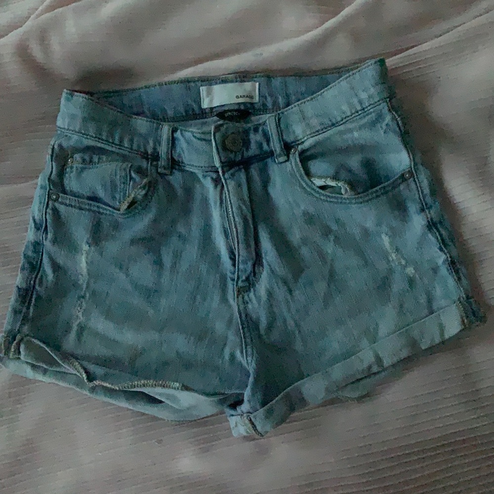 High waisted light wash jean shorts